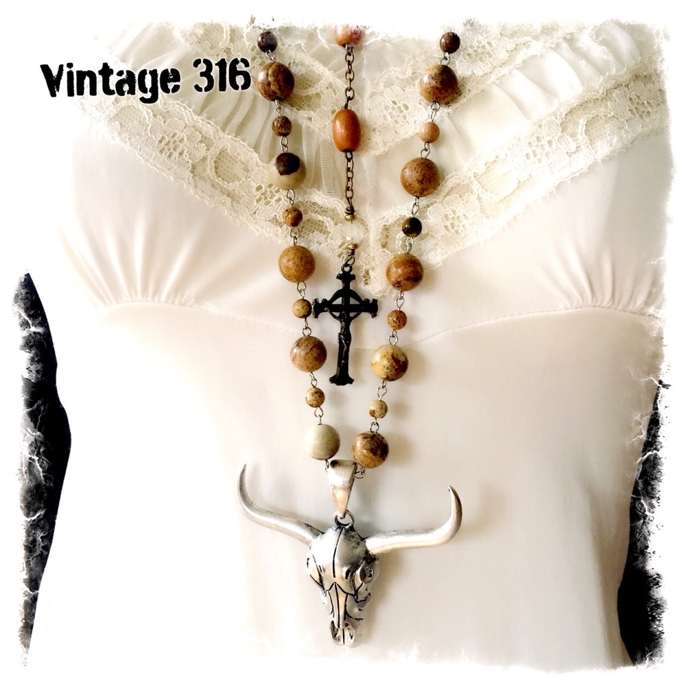 Longhorn Necklace on Single Strand Rosary Bead